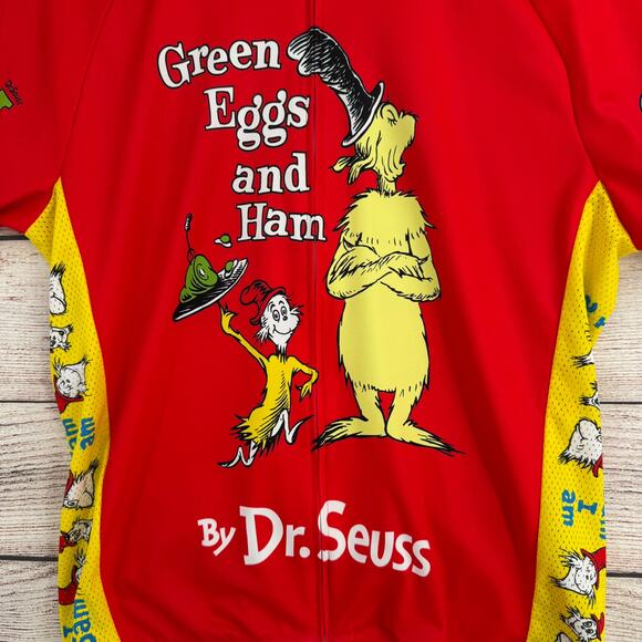 Retro PDX Green Eggs and Ham Dr. Seuss Cycling Jersey Adult Large Red Yellow - Picture 3 of 12